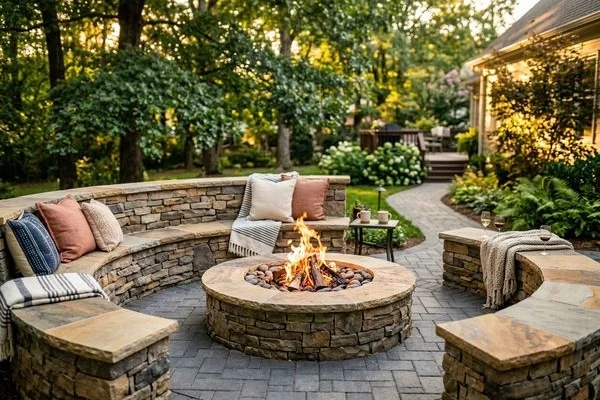 Custom paver patio with fire pit