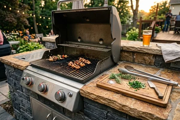 Outdoor kitchen with built-in grill