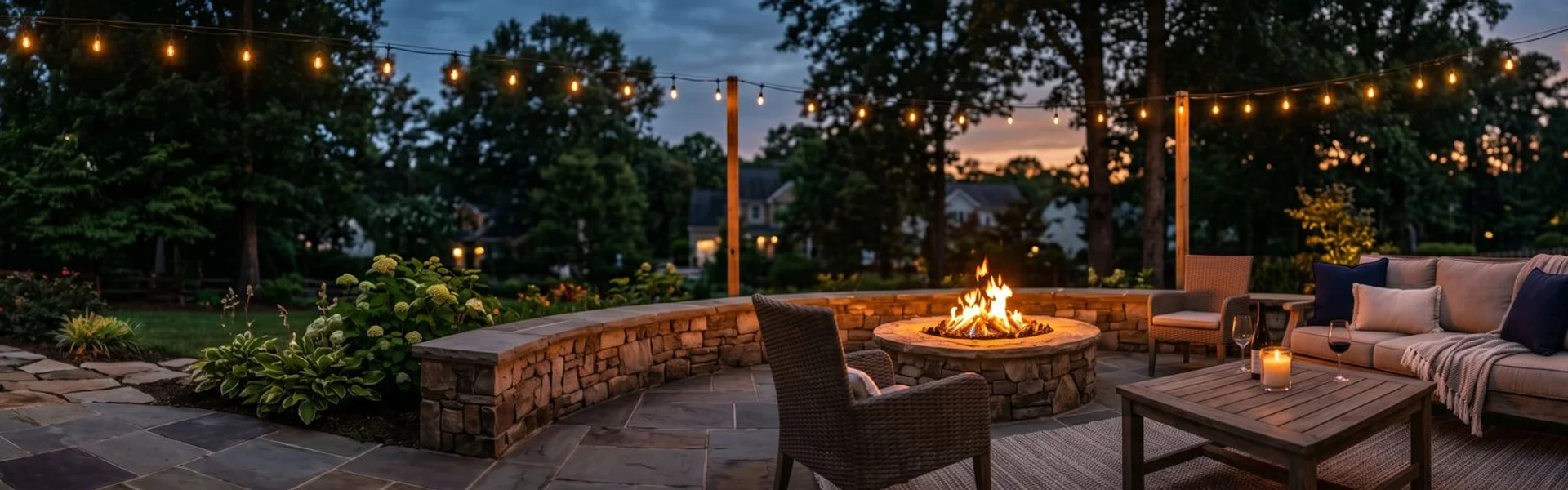 Outdoor patio with evening ambiance