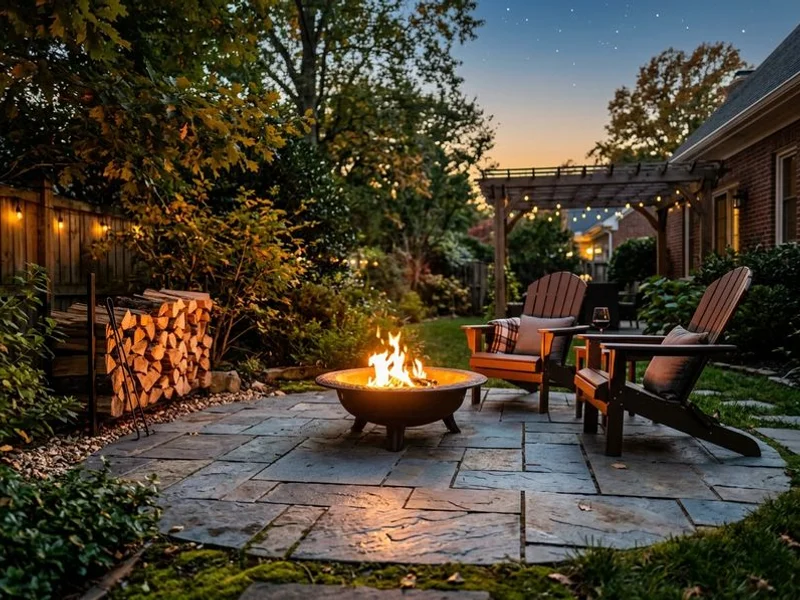 Bluestone patio with integrated fire pit in Raleigh