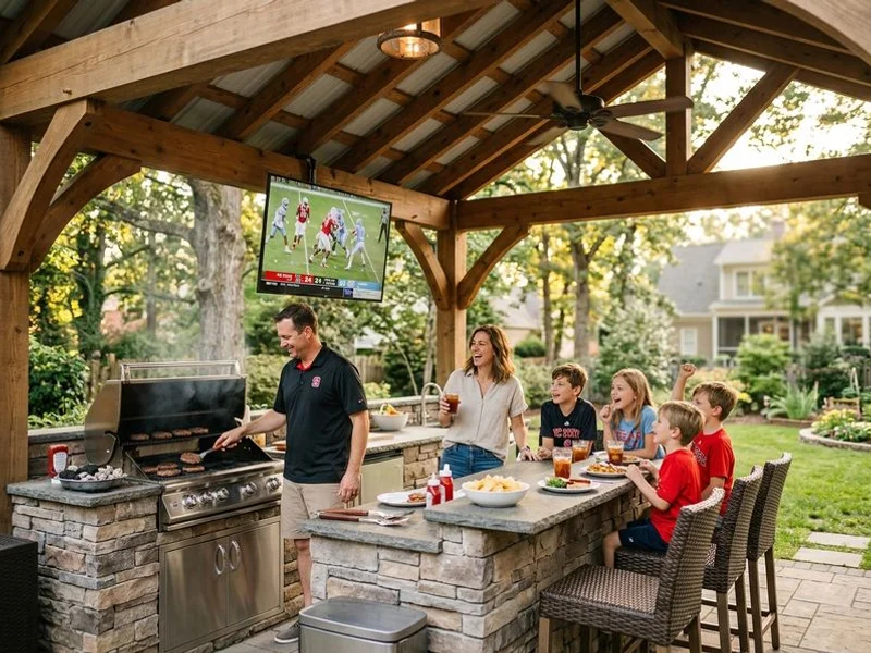 Covered pavilion over outdoor kitchen in Raleigh NC